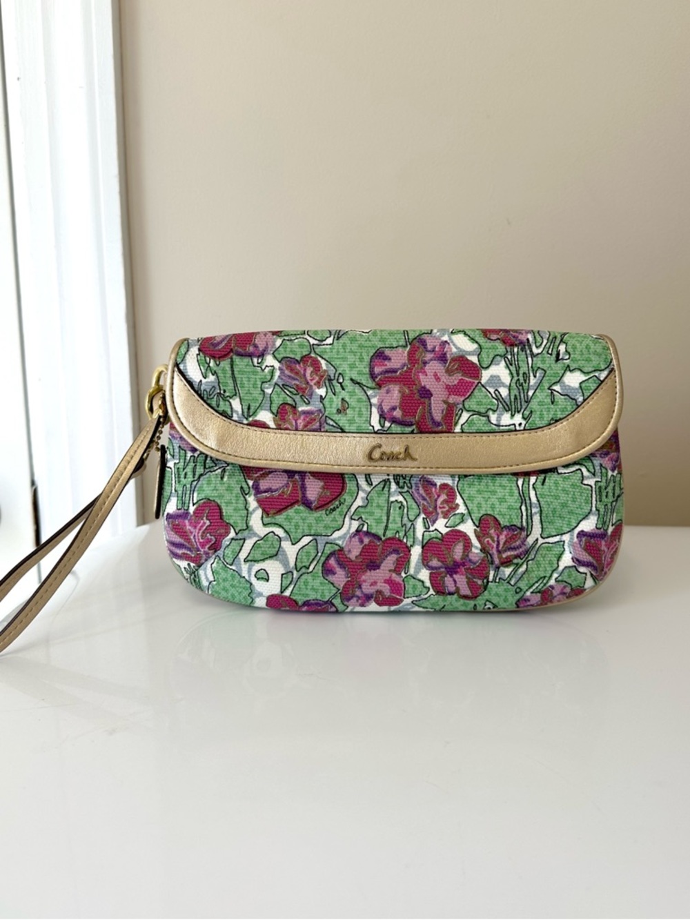 Coach Ashley Iris Floral Canvas Wristlet